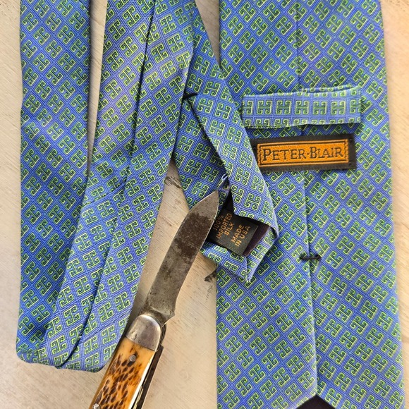 Vintage Peter Blair Silk 58" Tie Blue Geometric Pattern 1990s Made in USA Men's - Picture 2 of 4